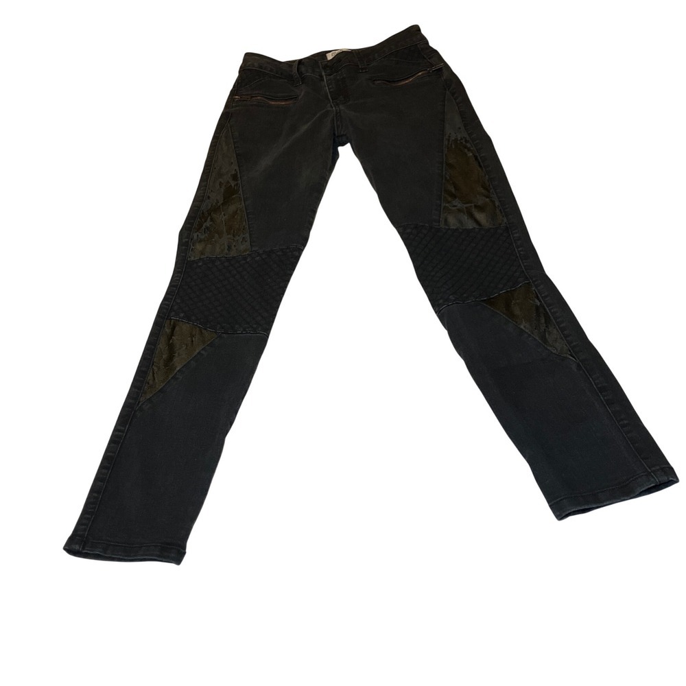 Cello Jeans Moto Skinny Pants Womens 9 Black Good Quilted Faux Leather Paneled